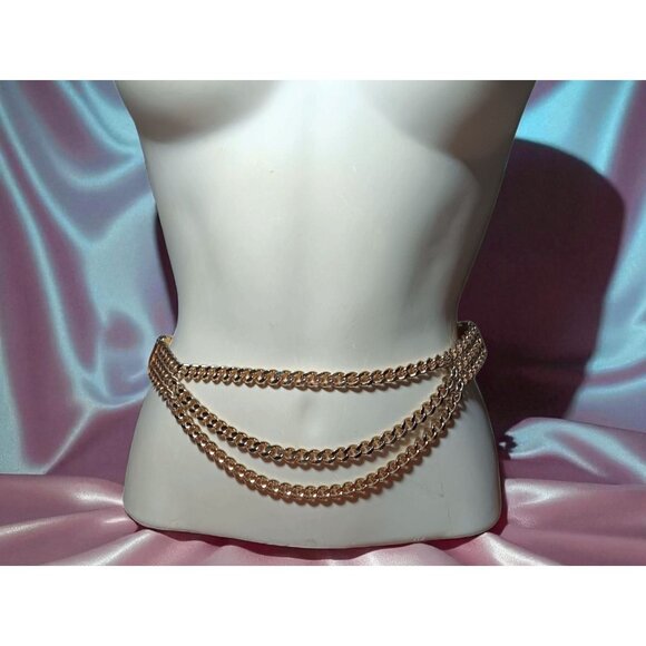 Stretch Belt Triple Gold Tone Curb Chain Waist Jewelry Heavy Club Style for 28\